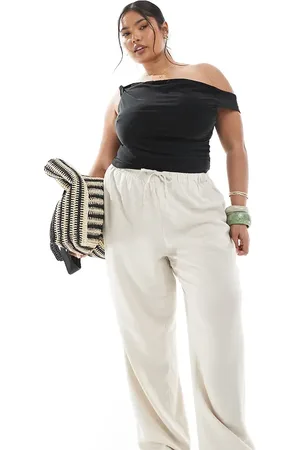 ONLY Linen mix pull on trousers in beige