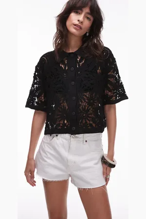 MANGO Crochet short sleeve shirt in