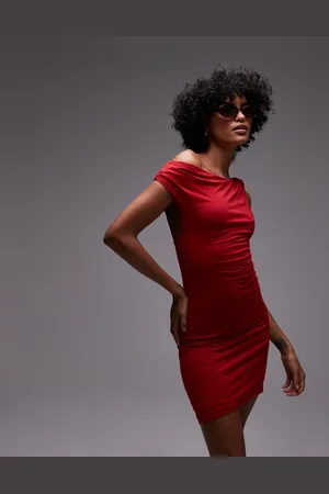 Topshop Asymmetric twist detail mini dress in red