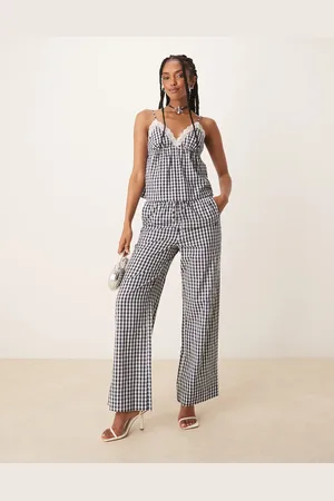 Nialaya Khonny gingham wide leg trousers in