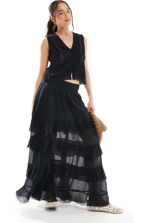 Bershka Tiered maxi skirt in