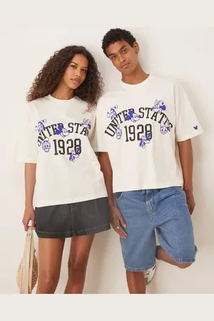 ASOS Disney unisex boxy oversized t-shirt with Mickey Mouse & Friends prints in stone