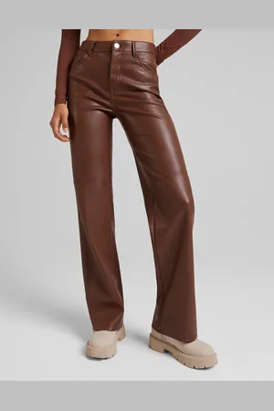 Bershka Faux leather straight leg trouser in