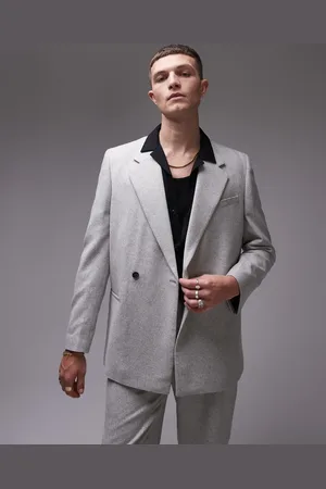 Topman Premium wool mix oversized double breasted suit jacket in light