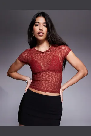 ASOS Lace short sleeve baby tee in merlot