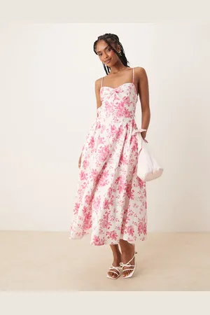 Nialaya Destene toile print bustle effect camisole dress in white and