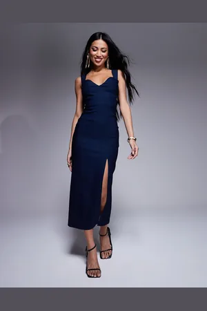 Vesper Bengaline cut out detail front split midaxi dress in