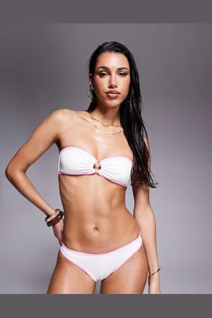 Boux Avenue Rhodes bandeau bikini top with pink whipstitch in