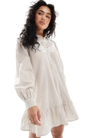 Miss Selfridge Embroidered detail shirt dress in stripe print