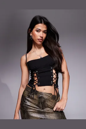 Princess Polly Eyelet lace up detail cami top in black