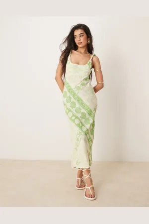 ASOS Linen look twist strap bias maxi dress in tile print