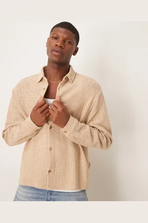ASOS Boxy oversized shirt with knitted texture in stone