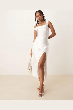 Nialaya Tori off-shoulder satin midaxi dress in