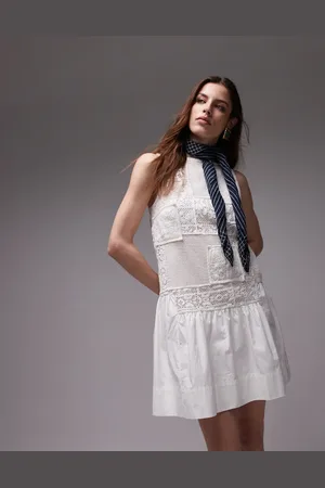 Topshop Crochet patchwork dropped hem mini dress in
