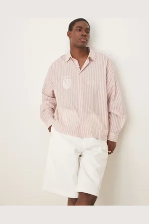 ASOS Linen look stripe shirt with embroidery in