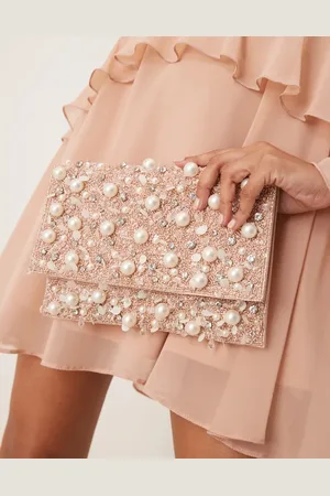 True Decadence All over pearl and sequin embellished envelope clutch bag in