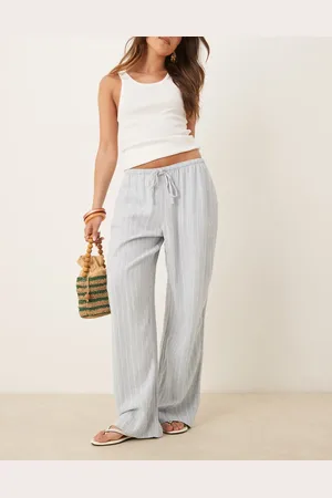 Abercrombie & Fitch Wide leg linen blend pull on tie trousers in stripe