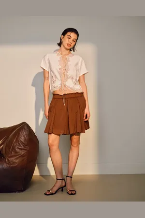 Topshop Cotton flippy mini skirt with godets in brown