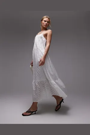 Topshop Broderie trapeze midi dress in