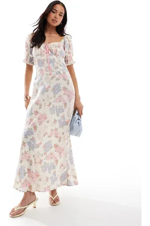 ASOS Sweetheart neckline ribbon midi dress in mixed floral print