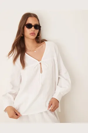 Esmée Esmee Exclusive relaxed fit tie front long sleeve beach top in