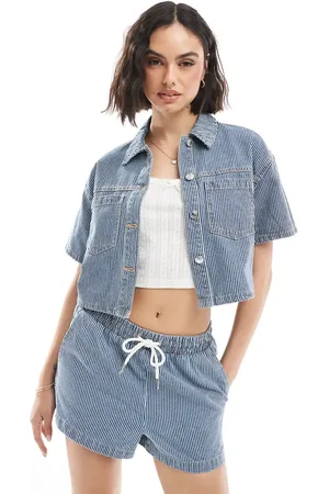 New Look Co-ord boxy stripe denim shirt in blue
