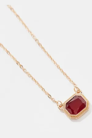 ASOS Necklace with square red stone pendant in tone