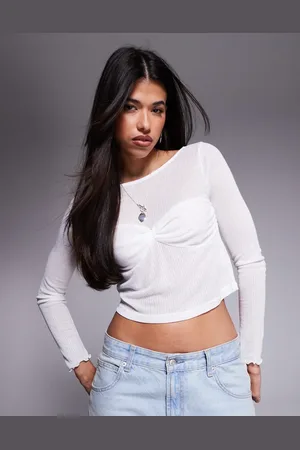Princess Polly Fine rib slash neck bust detail long sleeve top in