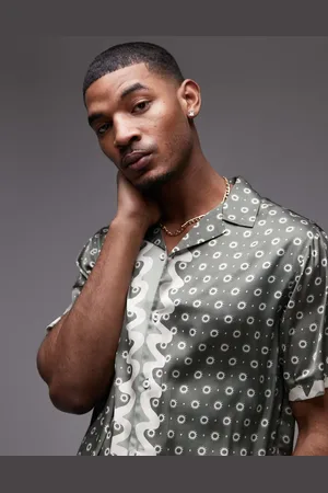 Topman Short sleeve wavey satin print shirt in