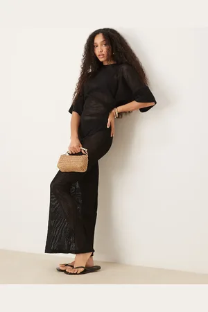 ASOS Crochet t shirt tuck midi dress in black