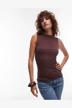 Topshop Premium slash neck tank in chocolate