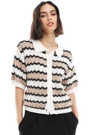 Brave Soul Crocheted button down top in zig zag print