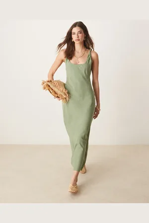 ASOS Linen look twist strap bias maxi dress in olive