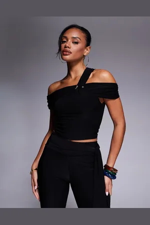 Kaiia Exclusive slinky asymmetric one shoulder gold hardware detail top co-ord in