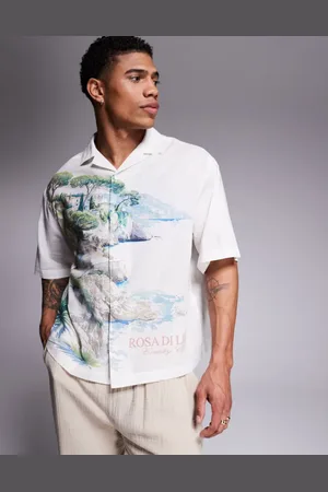 ASOS Boxy oversized revere shirt with placement print in white