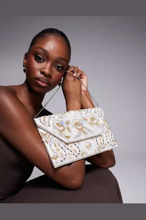 True Decadence Patterned sequin envelope clutch bag in gold and