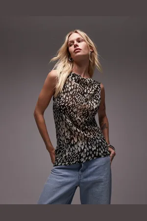 Topshop Sheer sleeveless top in mono animal print