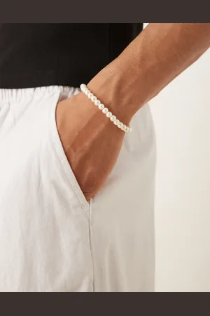 ASOS Festival 6mm glass faux pearl beaded bracelet in white
