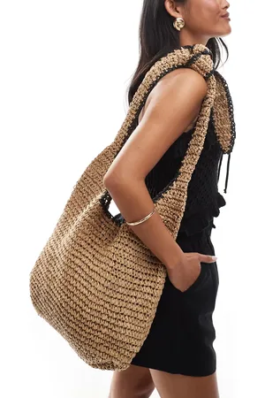 New Look Stripe slouch raffia tote bag in stone