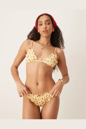 ASOS Cherry Rose scrunch cheeky bikini bottom in butter