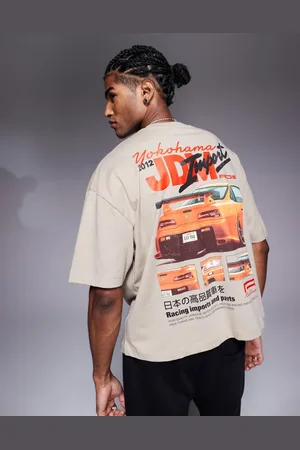 ASOS Boxy oversized t-shirt with car graphic in beige
