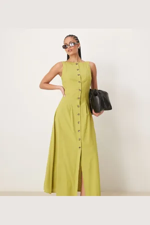 ASOS ASOS DESIGN Tall slash neck button down waistcoat maxi dress in