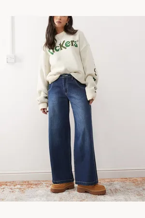 Kickers Wide leg pocket detail jeans in washed indigo