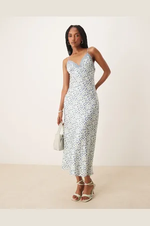 Nialaya Jasmine ditsy print satin midaxi cami dress in light blue