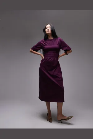 & OTHER STORIES Jersey midaxi dress with ruche corset detail in berry