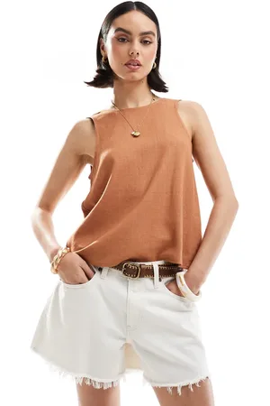 ASOS Vest with scoop back in linen blend in tan