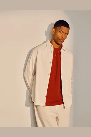 Topman Long sleeve washed canvas overshirt in stone