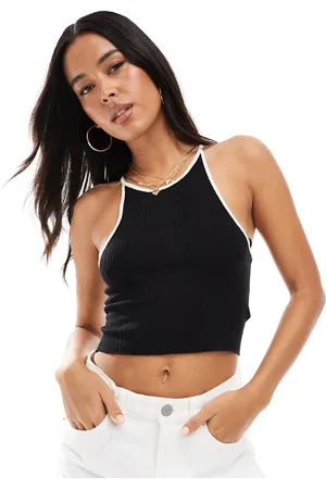 Brave Soul Knitted cropped vest in with white tipping