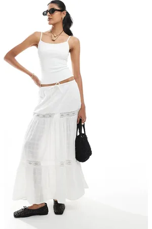 Bershka Lace embriodered tiered maxi skirt in