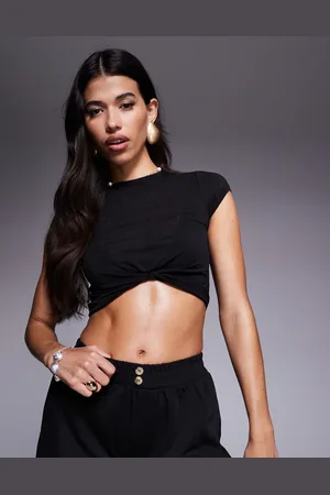 ASOS Knot front mesh short sleeve crop top in